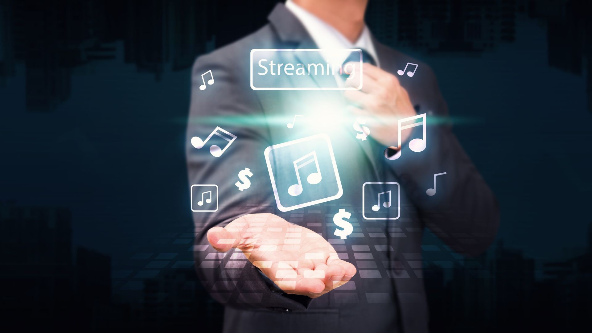 Music stream icon from business man
